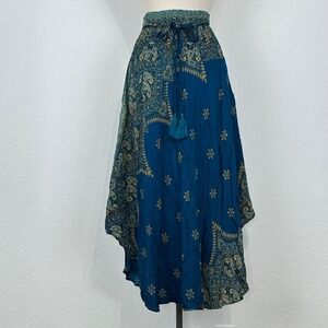 Womens Hippie Boho Festival Skirt Sz Small Paisley Eclectic Flowy Geometric Blue